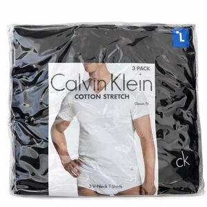 Calvin Klein Men's Black Cotton Stretch 3 V- Neck T-Shirts- New with Tags